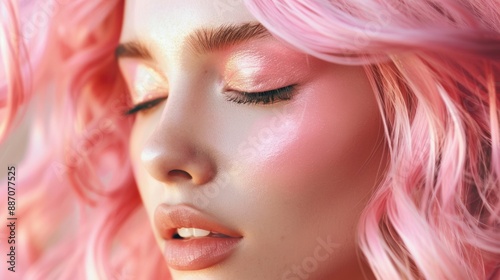 A woman with pink hair and makeup