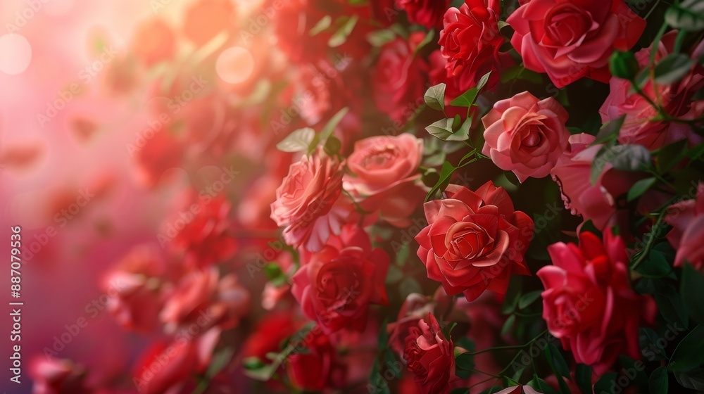 Romantic Floral Background with Cascade of Red Roses for Valentines Day Design for Print Card Poster Romantic Floral Background with Cascade of Red Roses for Valentines Day Design for Print Card Poster