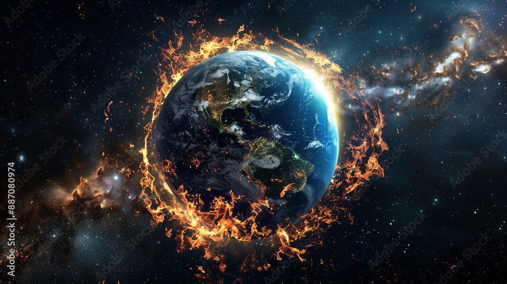 Obraz premium Impact of global warming on Earth. View from space