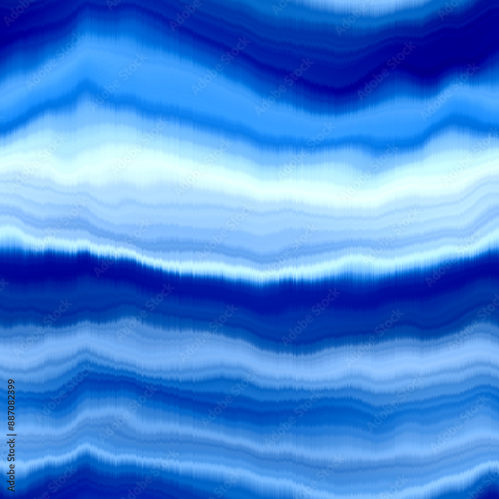 Fototapeta premium Modern summer striped blur wash seamless pattern background for trendy beach wear and coastal living designs. Repeatable alcohol ink bleed effect in blue white indigo colors