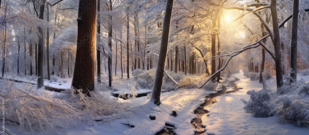 Snowy Forest Path at Sunset Snowy Forest Path at Sunset