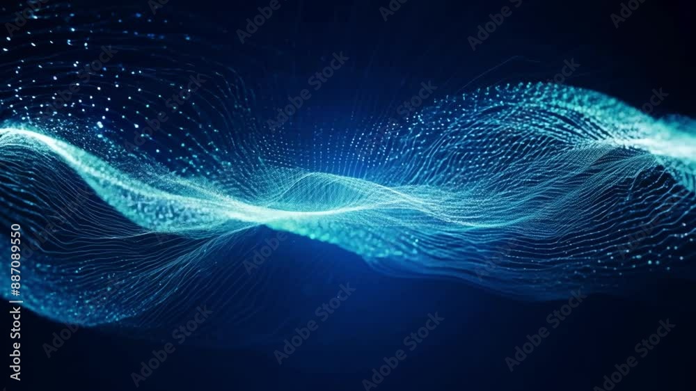 A digital wave pattern, rendered in a blue color scheme, appears to ripple and flow across a dark background. A digital wave pattern, rendered in a blue color scheme, appears to ripple and flow across a dark background.