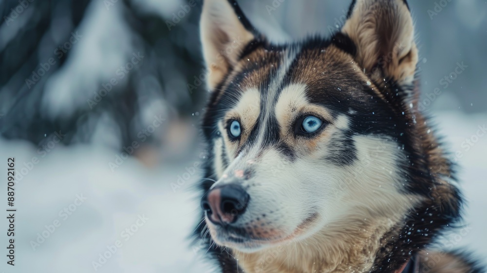 Amusing husky pet in outdoor portrait ahead of sled race Amusing husky pet in outdoor portrait ahead of sled race