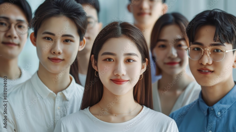 Group of young creative Asians, in smart casual wear, looking at the camera with confidence Group of young creative Asians, in smart casual wear, looking at the camera with confidence