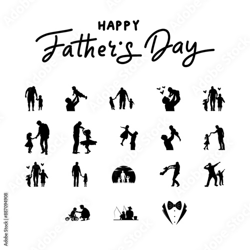 Celebrate Father's Day with this vector silhouette set featuring heartwarming scenes of fathers and children. This collection includes 18 elements in SVG format,