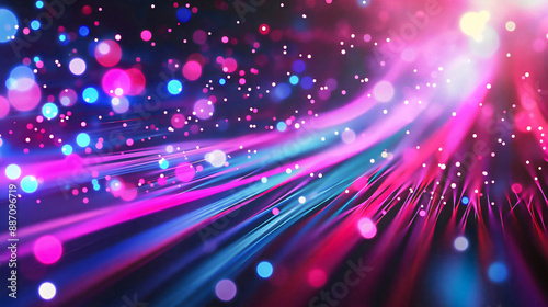 Blurred fiber optics strings in abstract background