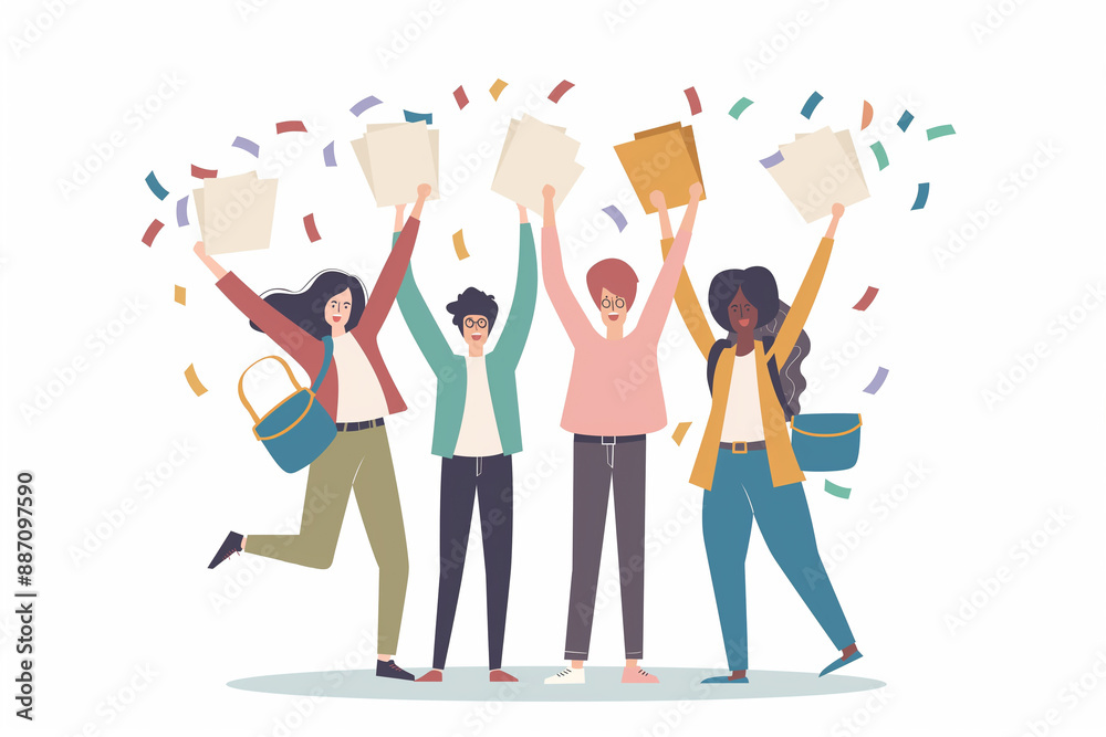 Obraz premium A group of people are celebrating with confetti and paper money