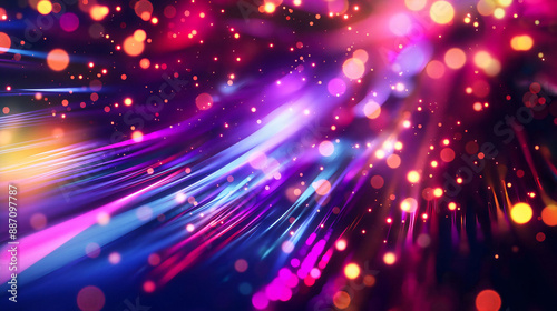 Blurred fiber optics strings in abstract background