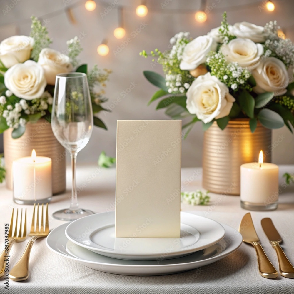 Table place setting blank menu card mockup or reserve in wedding invite and special event :Text Table place setting blank menu card mockup or reserve in wedding invite and special event :Text