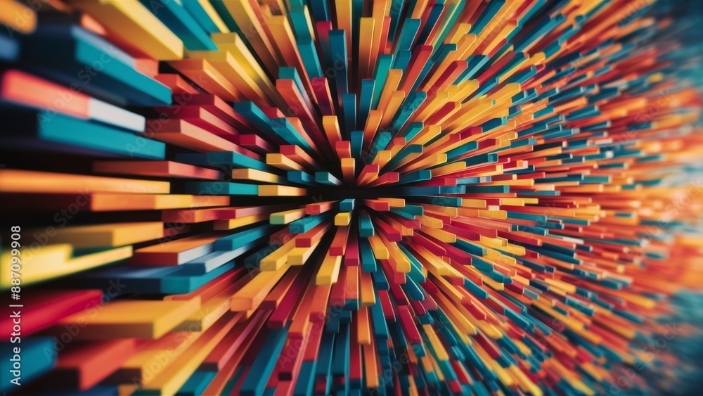 A close up of a colorful abstract image with many different colored blocks, AI