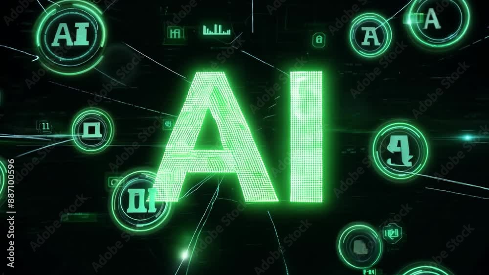 A close-up shot of green AI letters illuminated on a dark background, with a faint glow emanating from the letters. A close-up shot of green AI letters illuminated on a dark background, with a faint glow emanating from the letters.
