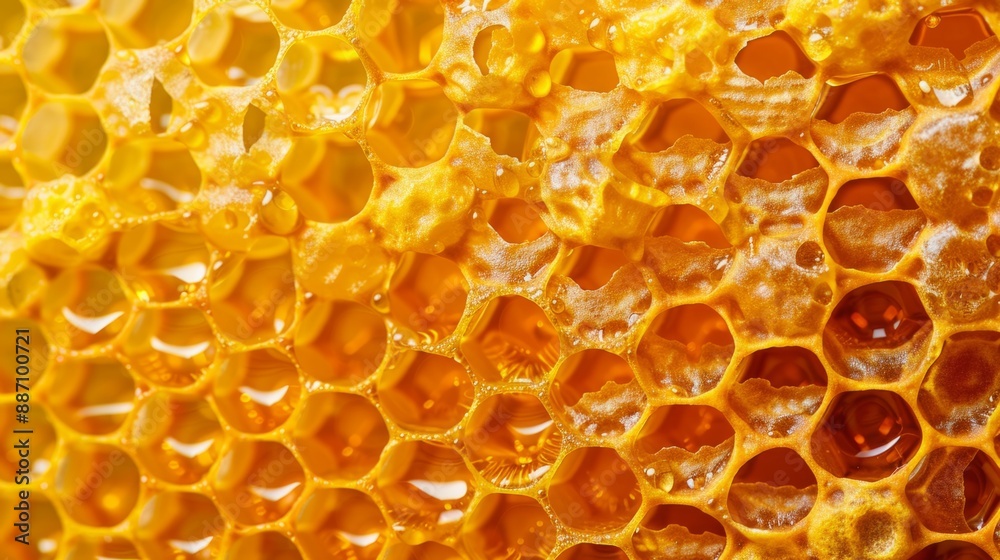 Macro Close-Up of Honeycomb with Golden Honey. This image captures the intricate and perfect structure of natural honeycomb. Ideal for advertisements related to honey products, health, and nature Macro Close-Up of Honeycomb with Golden Honey. This image captures the intricate and perfect structure of natural honeycomb. Ideal for advertisements related to honey products, health, and nature