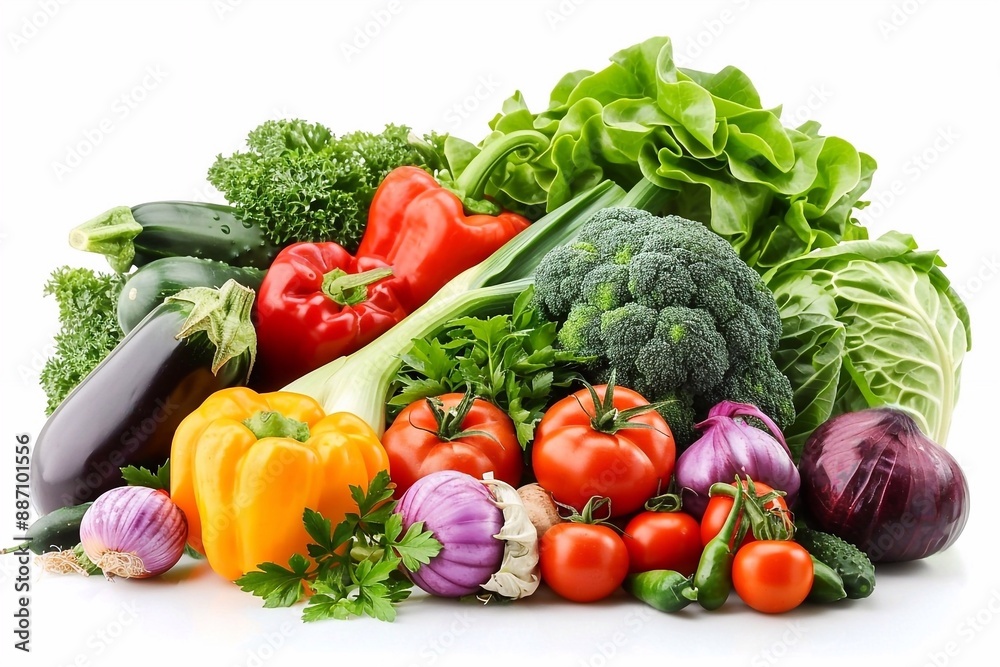 Composition with fresh vegetables isolated on white background. Healthy food. Composition with fresh vegetables isolated on white background. Healthy food.