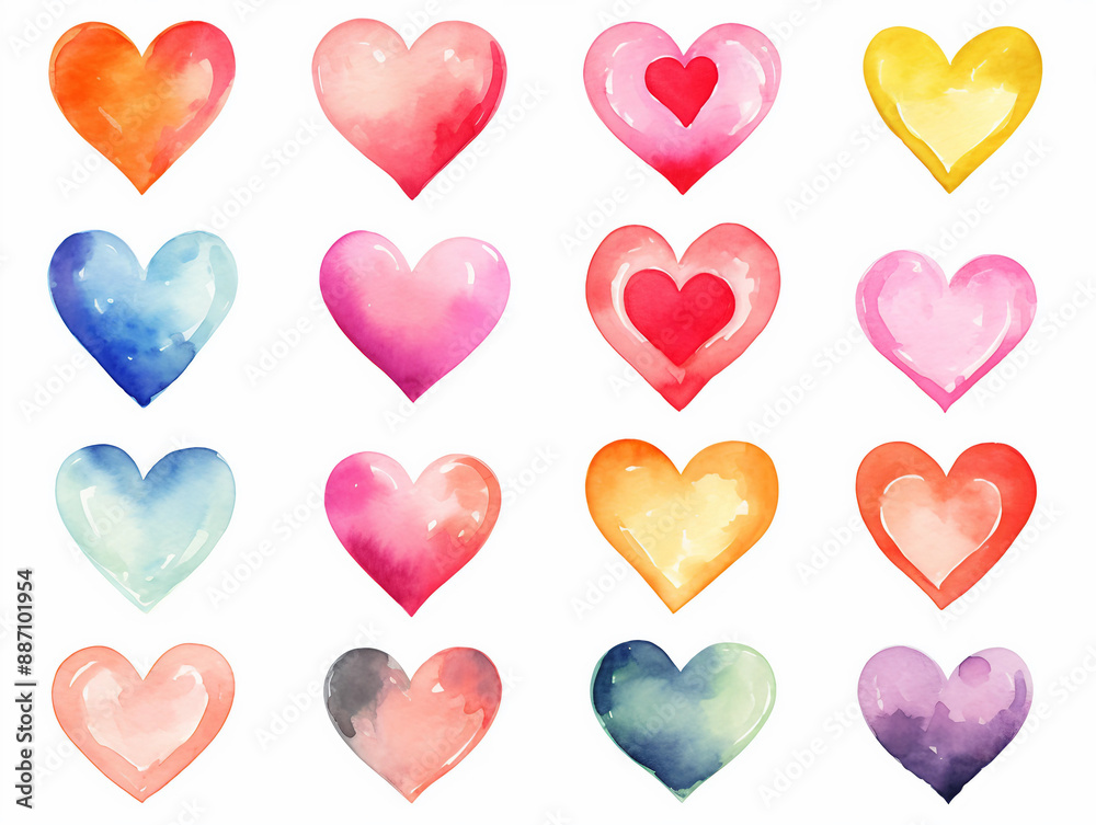 cute hearts watercolor clipart set