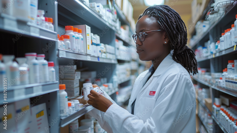 Photo of employee managing medication stocks, an essential procedure in any pharmacy or healthcare establishment,generative ai Photo of employee managing medication stocks, an essential procedure in any pharmacy or healthcare establishment,generative ai