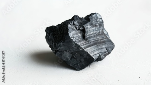 Black graphite mineral rock on white background