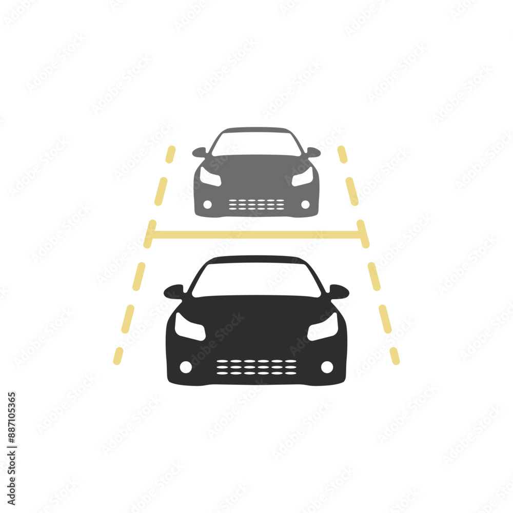 Naklejka premium Vector icon of parking with two cars. Parking sign vector. Car vector icon. Black parking logo vector.