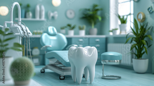 mockup tooth on Trolley in operating room with doctor's dental treatment tools,generative ai