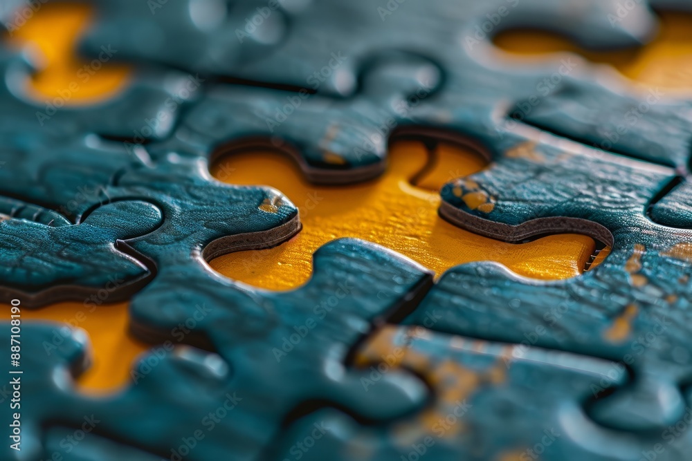 Close-Up of Puzzle Pieces Fitting Together Representing Teamwork Close-Up of Puzzle Pieces Fitting Together Representing Teamwork