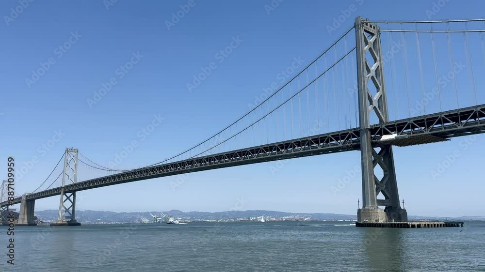 Scenic panoramic Oakland Bay Bridge vista, Embarcadero, San Francisco, California Scenic panoramic Oakland Bay Bridge vista, Embarcadero, San Francisco, California