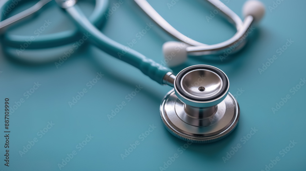A stethoscope lying on a blue background A stethoscope lying on a blue background
