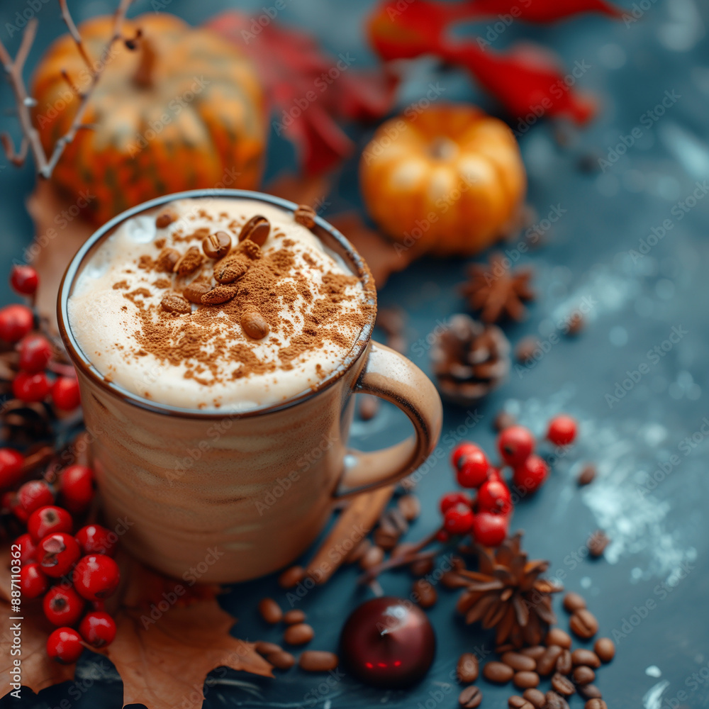 Pumpkin spice latte with autumn decorations Pumpkin spice latte with autumn decorations