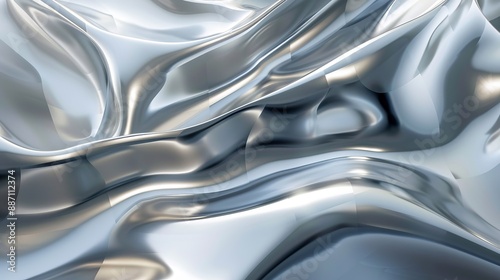 Abstract metallic liquid texture, flowing silver and shiny metal waves creating a futuristic background, fluid movement concept,  print for bed linen