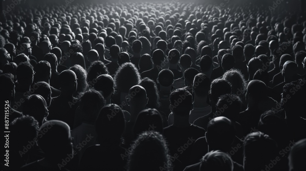 Fototapeta premium Monochrome Crowd from Behind - Unity and Diversity in a Large Gathering