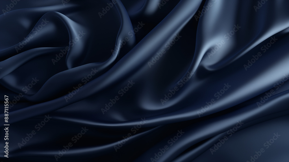 Fototapeta premium Rich Dark Blue Silk Fabric Flowing Texture