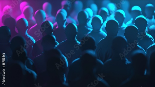 Wallpaper Mural Abstract Style Crowd Silhouettes in Blue-Pink Lighting, Represents Unity and Diversity Torontodigital.ca