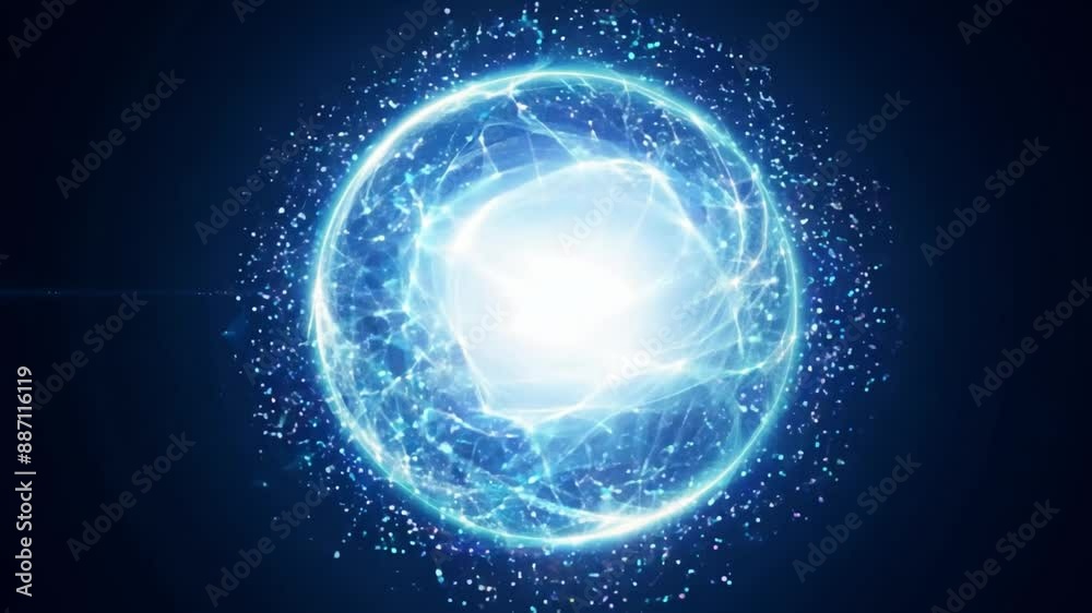 A digital rendering of a blue sphere with glowing light emanating from the center. The sphere is made up of interconnected lines and points. A digital rendering of a blue sphere with glowing light emanating from the center. The sphere is made up of interconnected lines and points.