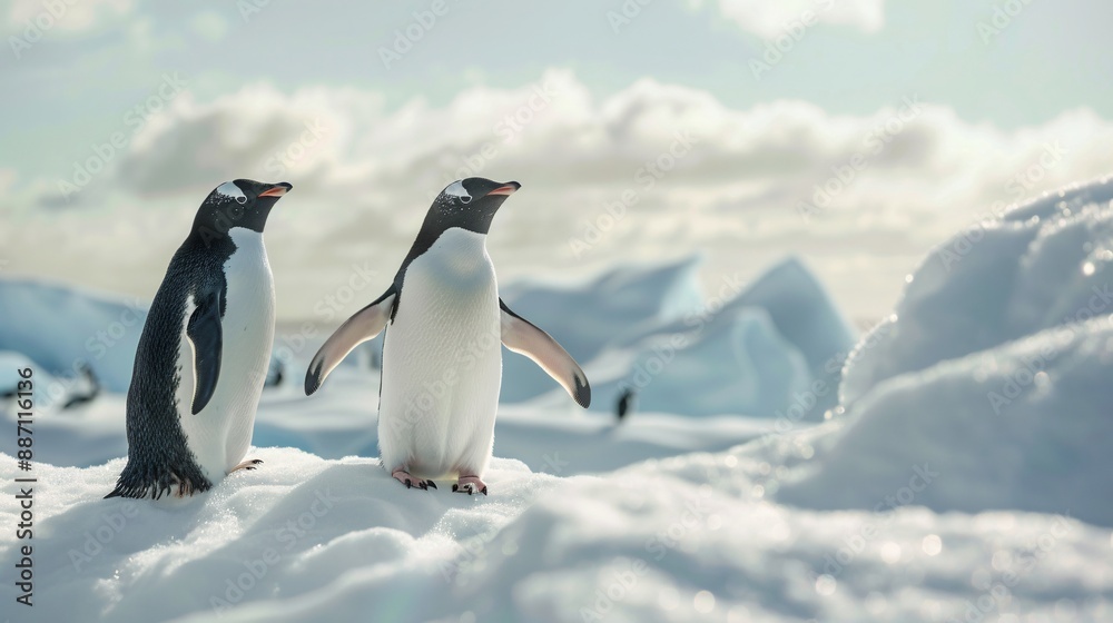 Obraz premium Adorable penguins exploring a snow-covered area.