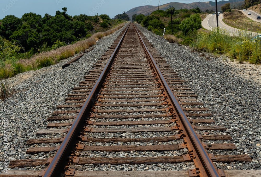Scenic coastal railroad vista near Gaviota, Southern California Scenic coastal railroad vista near Gaviota, Southern California