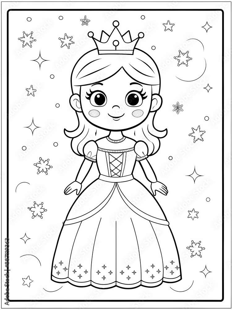 Magical Princess Coloring Page with Stars and Clouds for Kids Magical Princess Coloring Page with Stars and Clouds for Kids