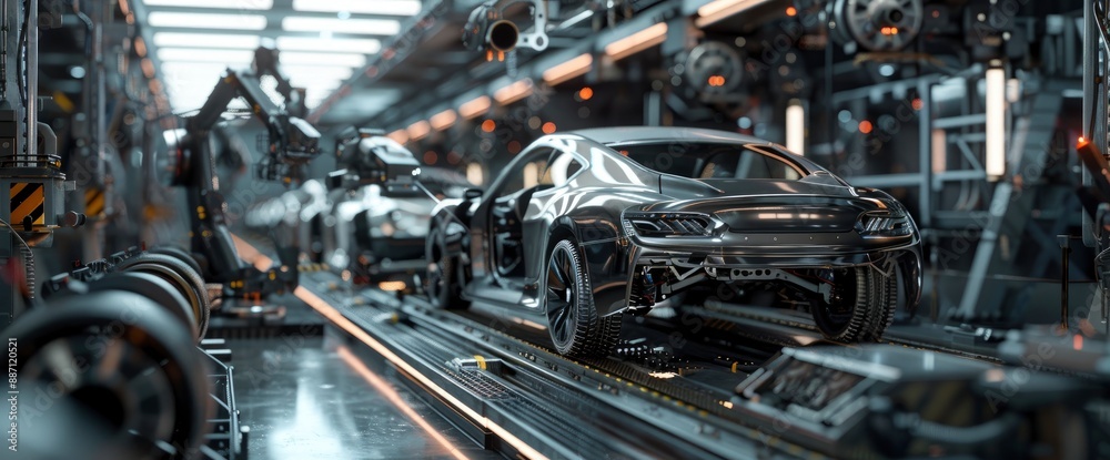 Design an automated car assembly line with advanced robotics Design an automated car assembly line with advanced robotics