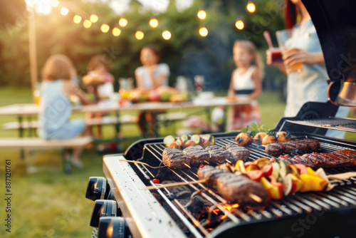 Family Enjoying a Backyard BBQ at Sunset