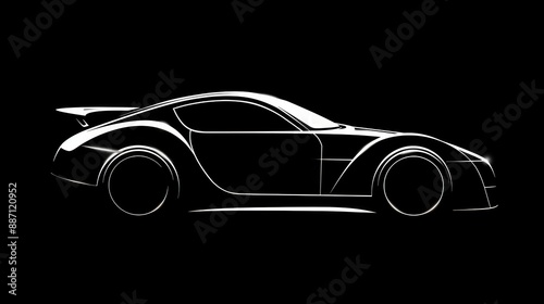 Minimalist Car Outline on Black Background Illustrates Sleek Design © Jaemie
