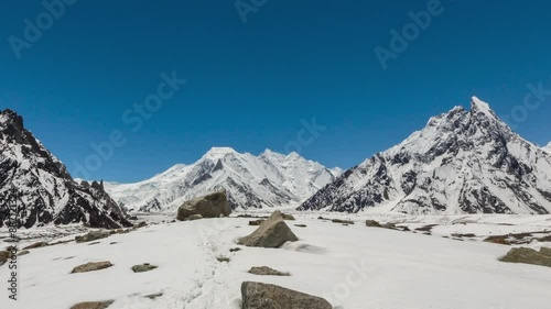 K2 mountain peak, second highest mountain in the world, K2 trek, Pakistan, Asia. Vertical video photo