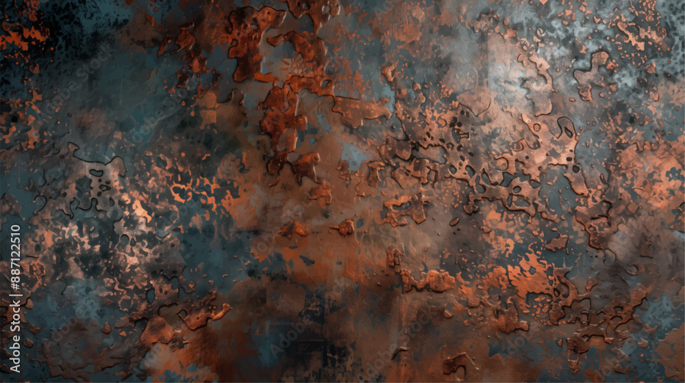Abstract grunge background with copper texture, metallic rust and steel surface. A dark concrete wall with a metal rough effect