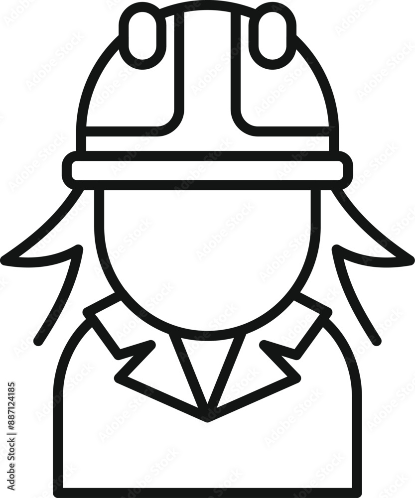 Line icon of a female engineer wearing a protective helmet, symbolizing women in stem fields Line icon of a female engineer wearing a protective helmet, symbolizing women in stem fields