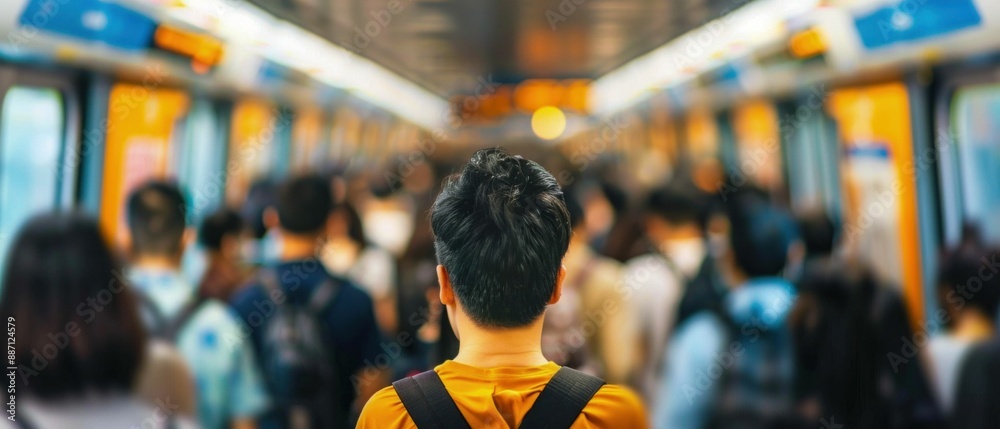 Crowded subway station platform during rush hour. Generative ai. Crowded subway station platform during rush hour. Generative ai.