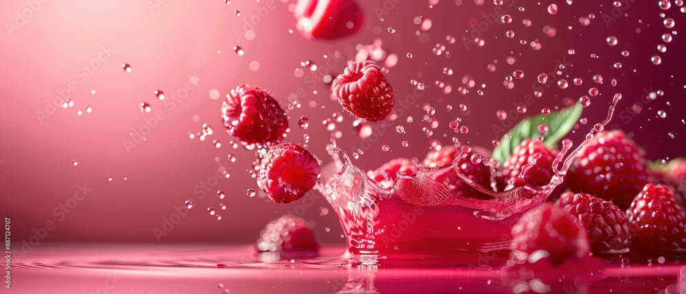 Raspberry Splash in Pink Liquid. Generative ai. Raspberry Splash in Pink Liquid. Generative ai.