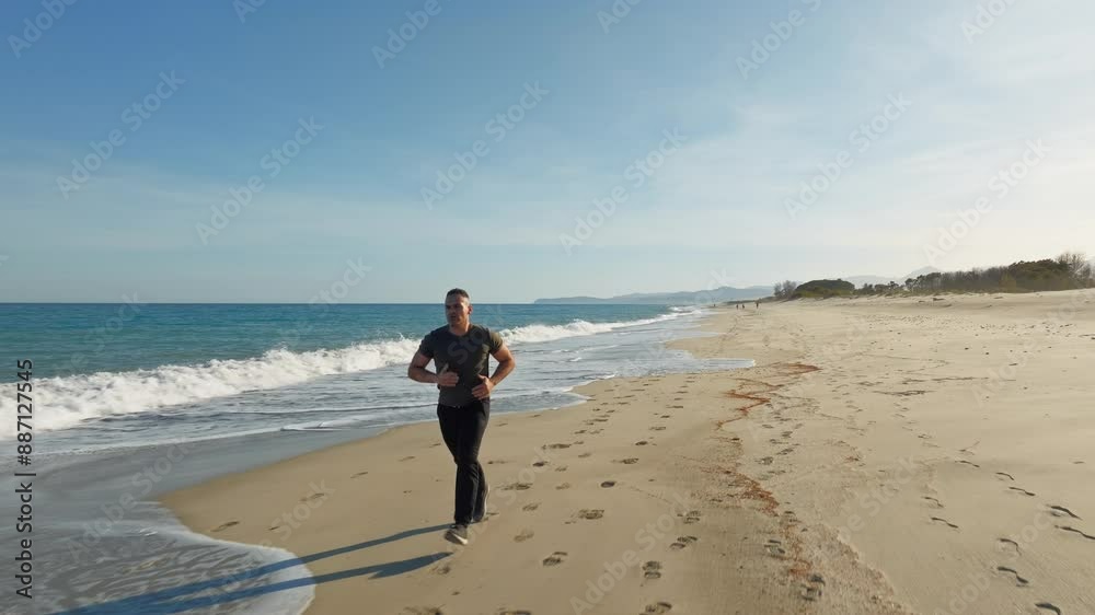 Determined Man Runs On The Beach To Achieve His Goals Determined Man Runs On The Beach To Achieve His Goals