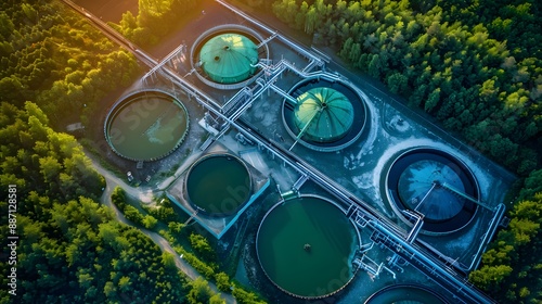 Biogas industry. Fermentation tank and waste water for industrial use. biogas production station photo