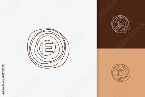 letter e wood grain logo design vector template	