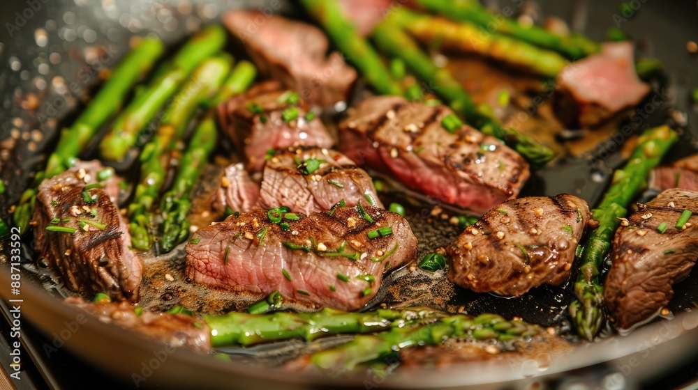 beef steak and green asparagus in a pan beef steak and green asparagus in a pan