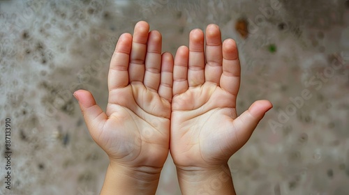 Two hands of a child with an interhemispheric board correctional classes for children with a speech therapist or neurologist photo