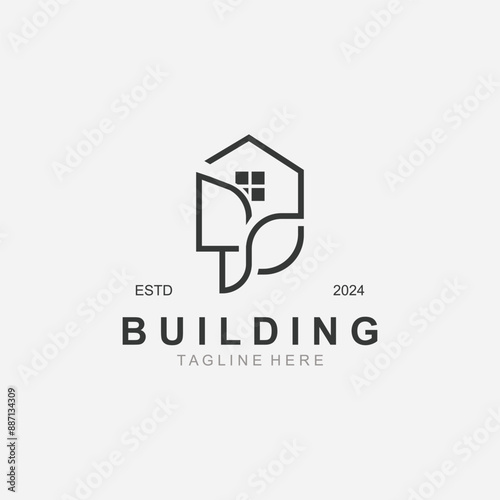Building logo construction modern real estate symbol for architecture house and property