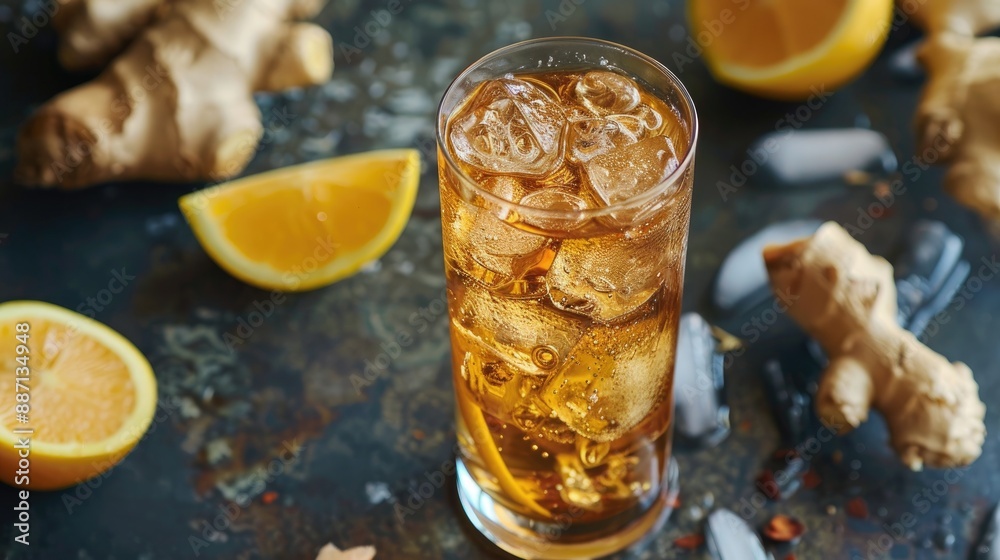 Cold Boozy Rum Anejo Highball Cocktail with Ginger Beer Cold Boozy Rum Anejo Highball Cocktail with Ginger Beer
