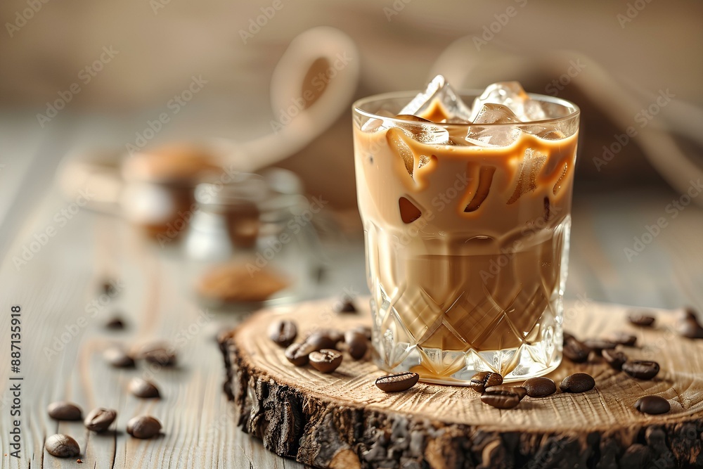 A glass of coffee sitting on top of a wooden table A glass of coffee sitting on top of a wooden table